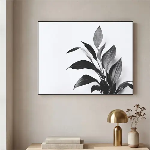Plant - Bladeren - Minimalistisch - Zwart Textielframe zwart klein -sfeer2