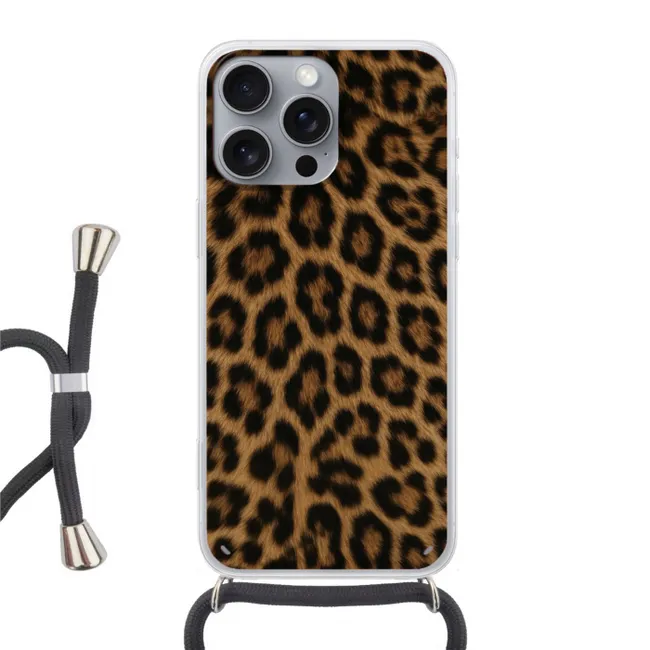 Telefoonhoesje met koord - Pantervacht - Realistisch - Bruin