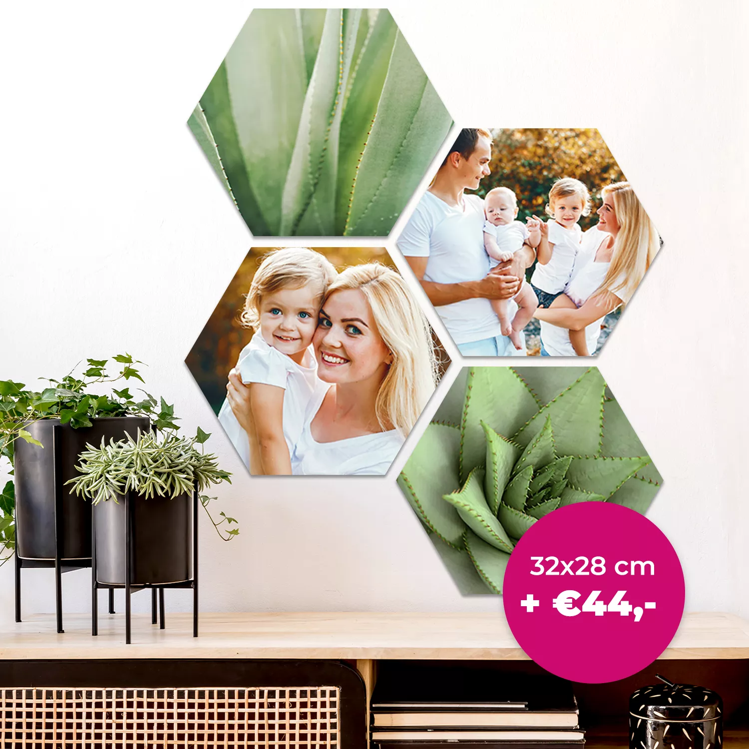 4 stuks hexagons 32x28 cm  + € 44,00