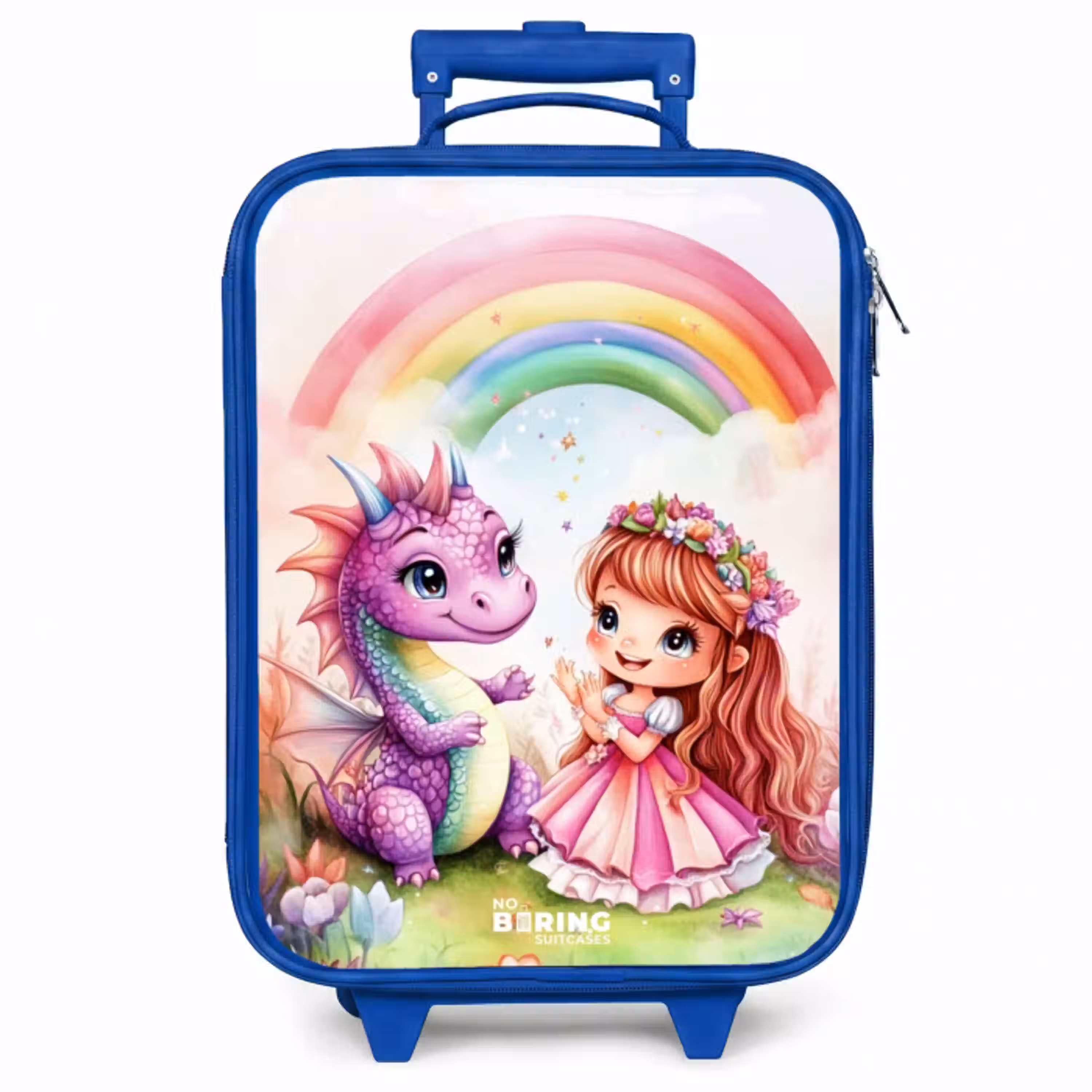 Meisje met paarse draak onder regenboog Kinderkoffer - Blauw klein -zzz_website3d