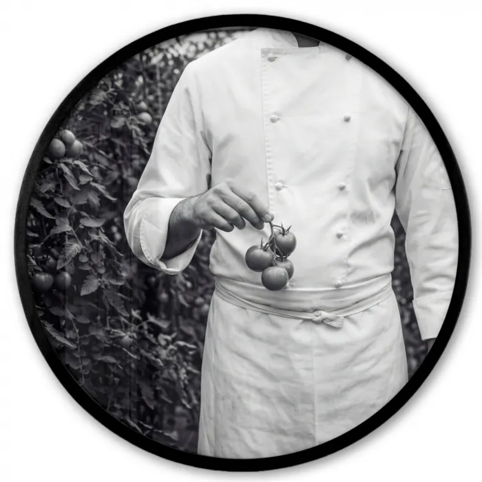 Tomaten - Chef - Zwart - Wit Fotolijst rond zonder passe partout klein -3d