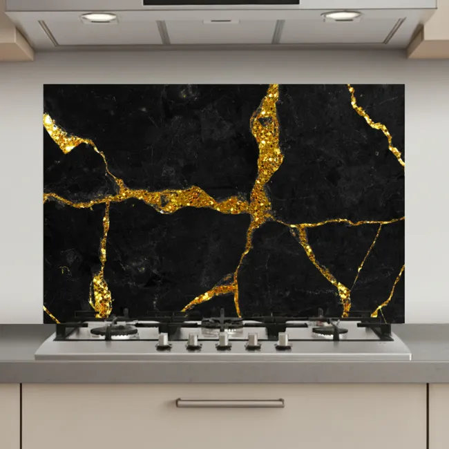 Marmer - Goud - Zwart - Marmerlook - Glitter keuken achterwand spatscherm klein -3d_website