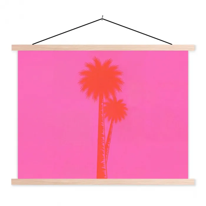 Palmbomen - Modern - Roze textielposter latten blank klein -3d