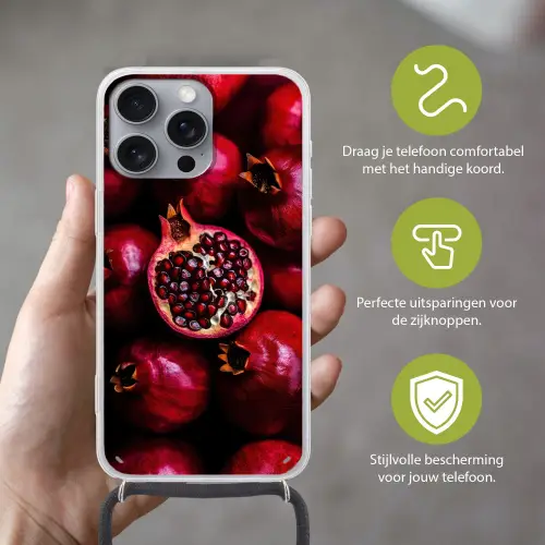 Granaatappel - Rood - Fruit Hoesje iPhone 16 Pro Max met koord klein -sfeer2_NL
