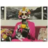 Vrouw - Kat - Bloemen - Kopje - Retro tuinposter los doek klein -3d