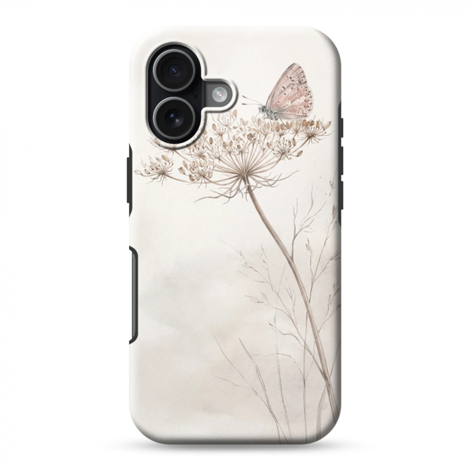 Vlinder - Bloem -Natuur - Beige Toughcase MagSafe Apple iPhone 17 klein -3d