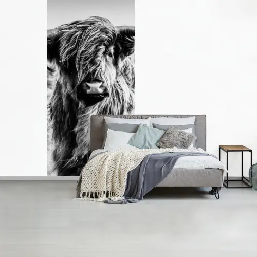 Schotse hooglander - Natuur - Koe - Zwart - Wit fotobehang vinyl groot -slaapkamer