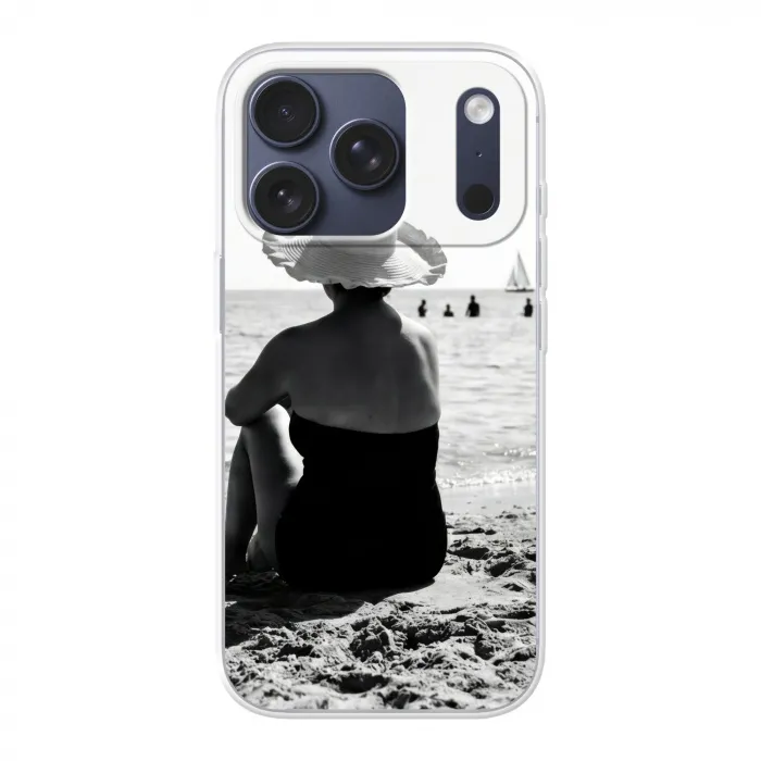 Vrouwen - Zonnehoed - Strand - Zwart - Wit Telefoonhoesje iPhone 17 Pro klein -3d