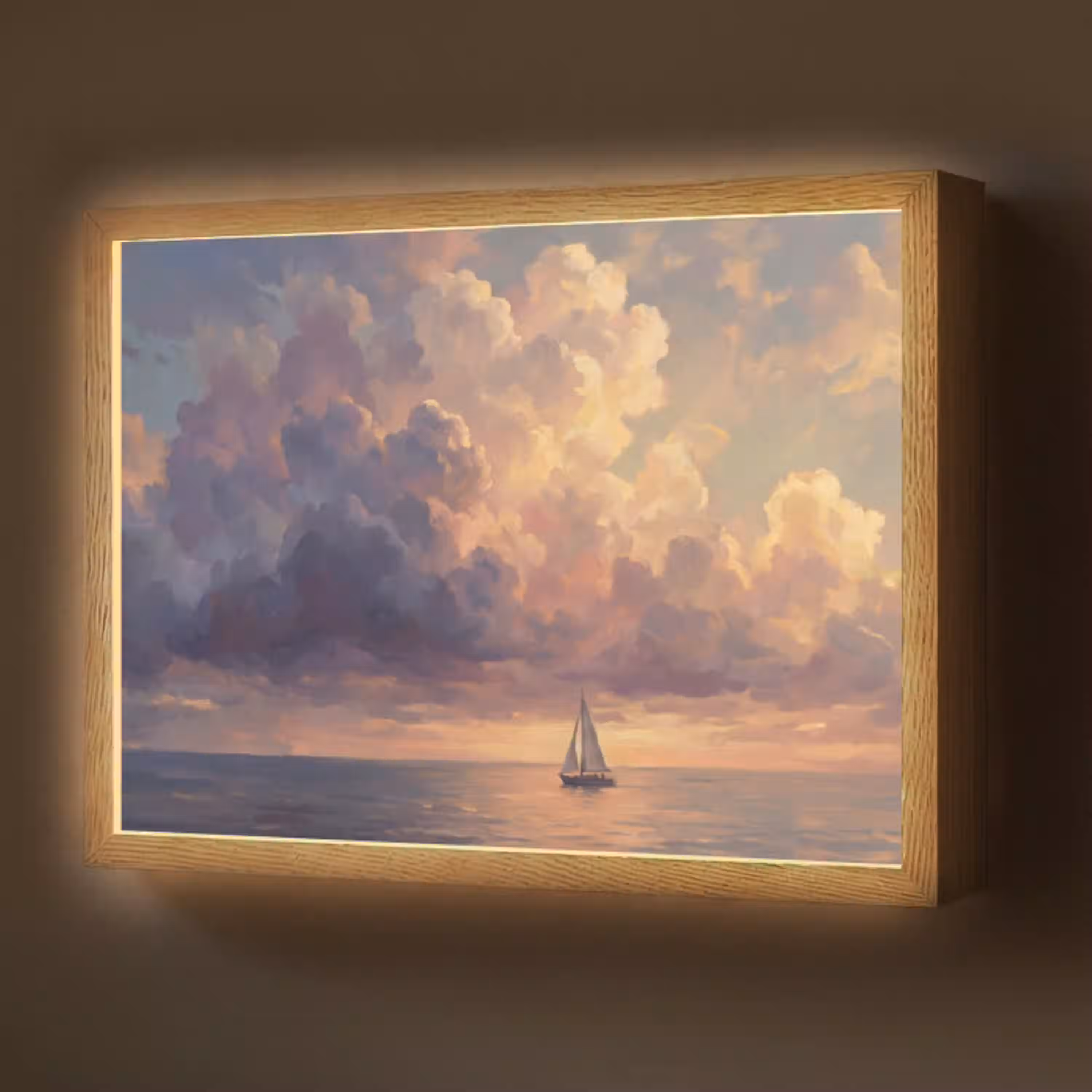Boot - Zonsondergang - Zee - Natuur - Goud Light Box met batterij (Wandlamp) middel -z3d_website