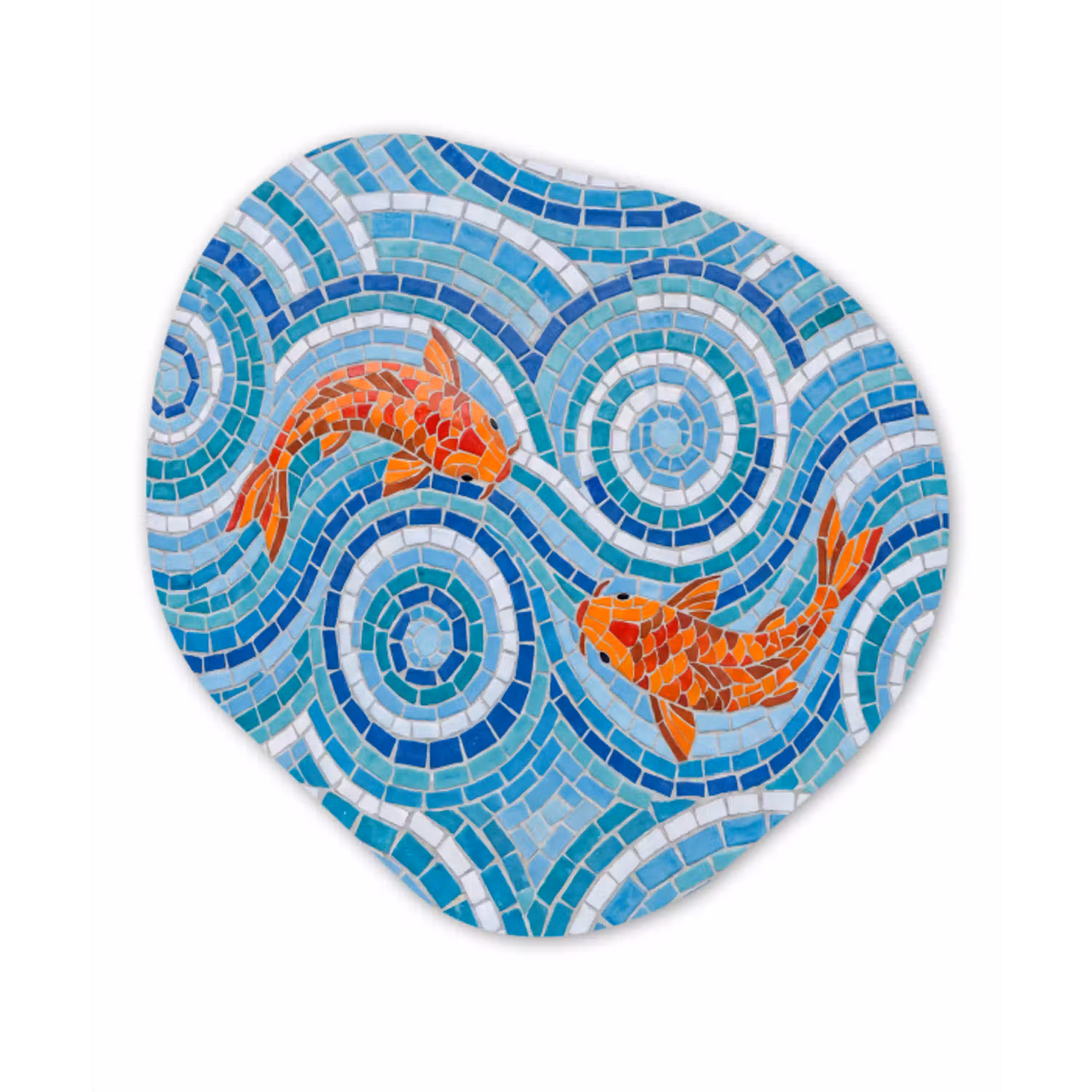 Vis - Mozaïek - Water - Decoratief - Blauw Wandcirkel Organisch Forex 3mm klein -3d