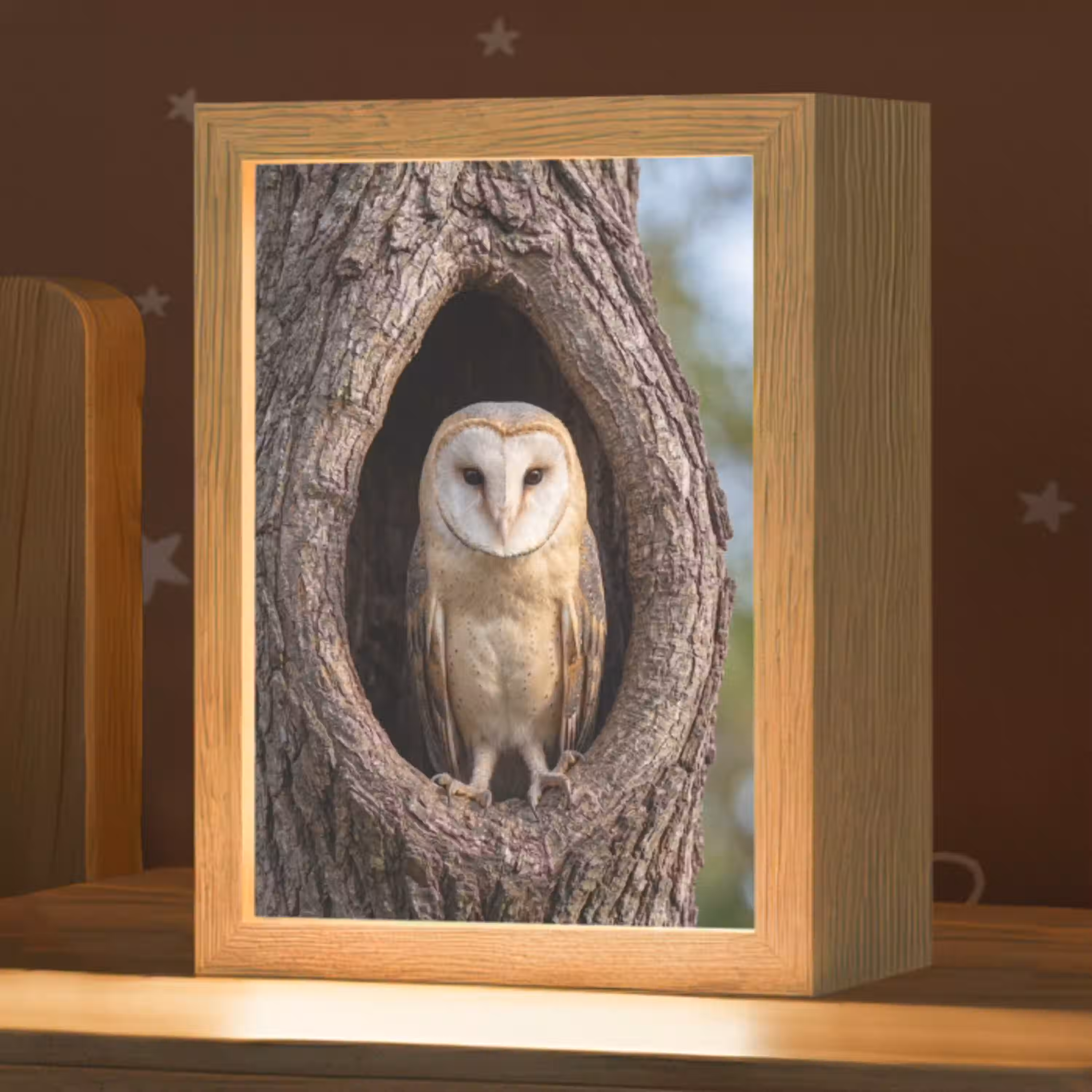 Kerkuil - Boom - Natuur - Bruin Light Box met kabel (Kinderlampje) klein -zzz_3d_website