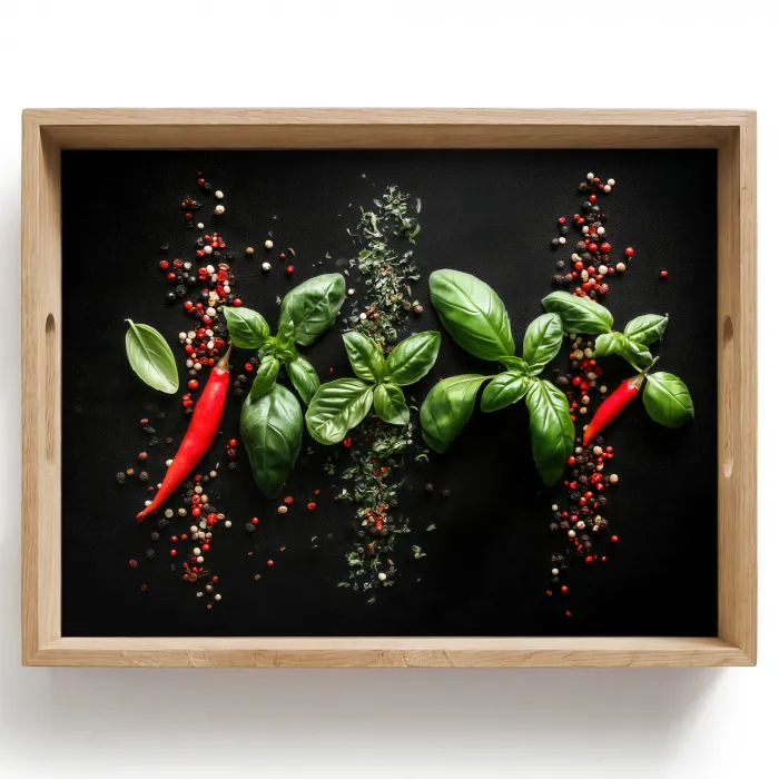 Chilipepers - Basilicum - Blaadjes - Rood Dienblad Rechthoek middel -z3d_shopping