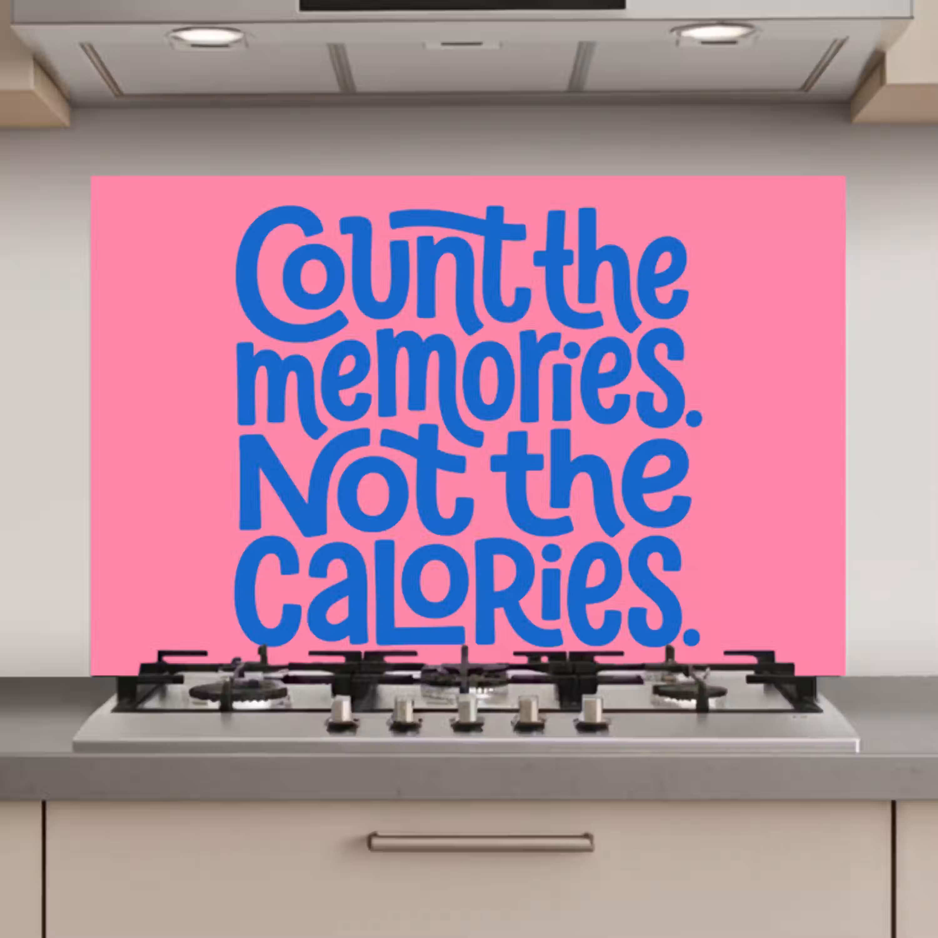 Memories - Roze - Blauw - Quote keuken achterwand spatscherm klein -3d_website
