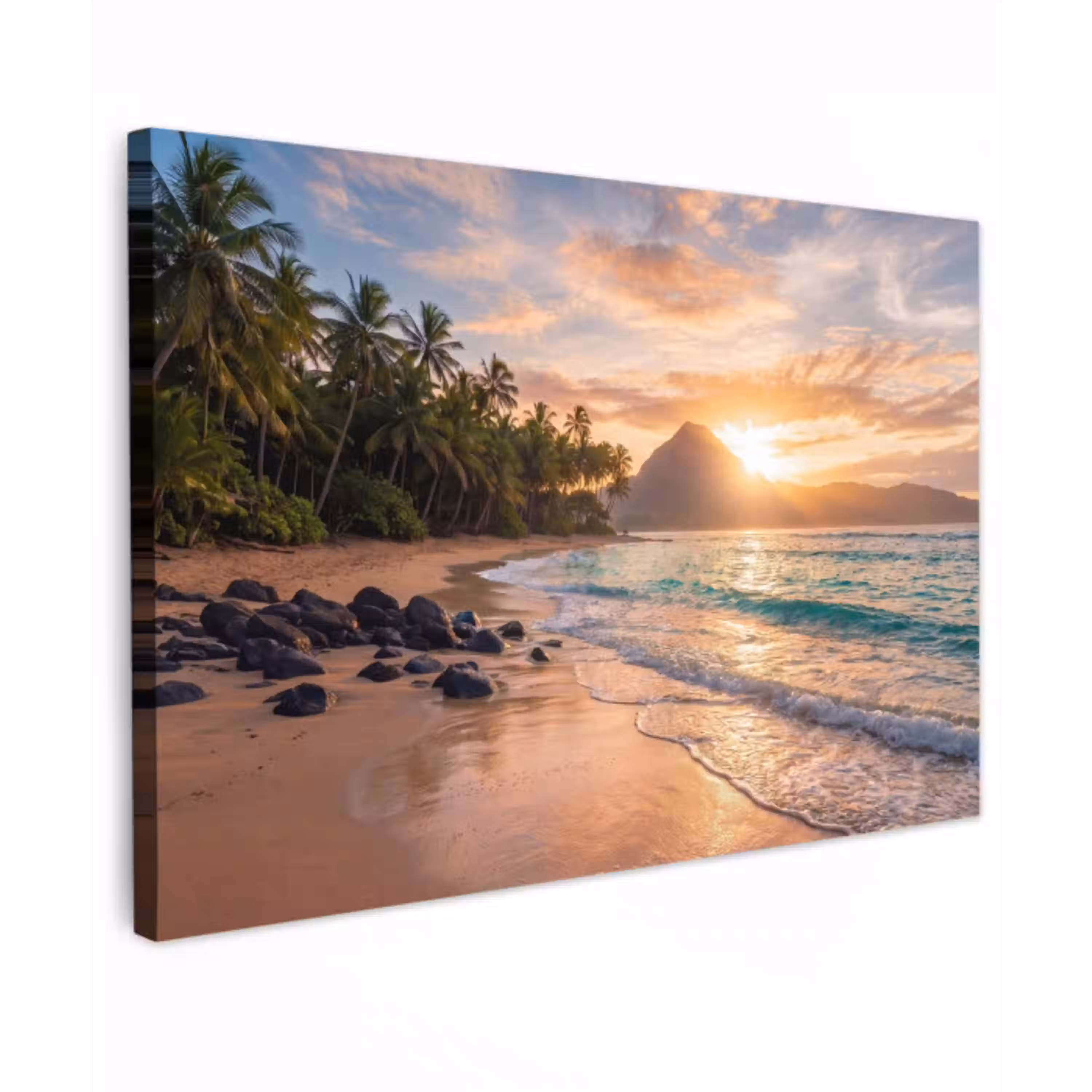 Zee - Berg - Landschap - Tropisch - Goud Tuinposter op houten frame 2 cm dik klein -3d