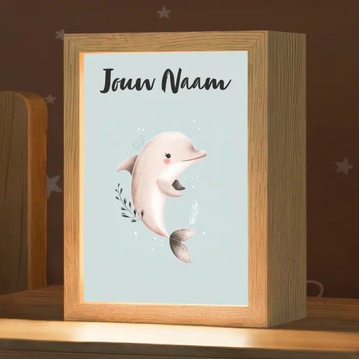 Dolfijn - Zeewier - Grijs Light Box met kabel (Kinderlampje) klein -zzz_3d_website