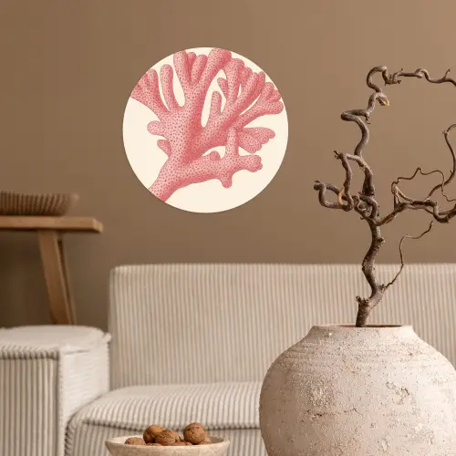 Koraal - Stipjes - Roze Wandcirkel behangsticker klein -sfeer1