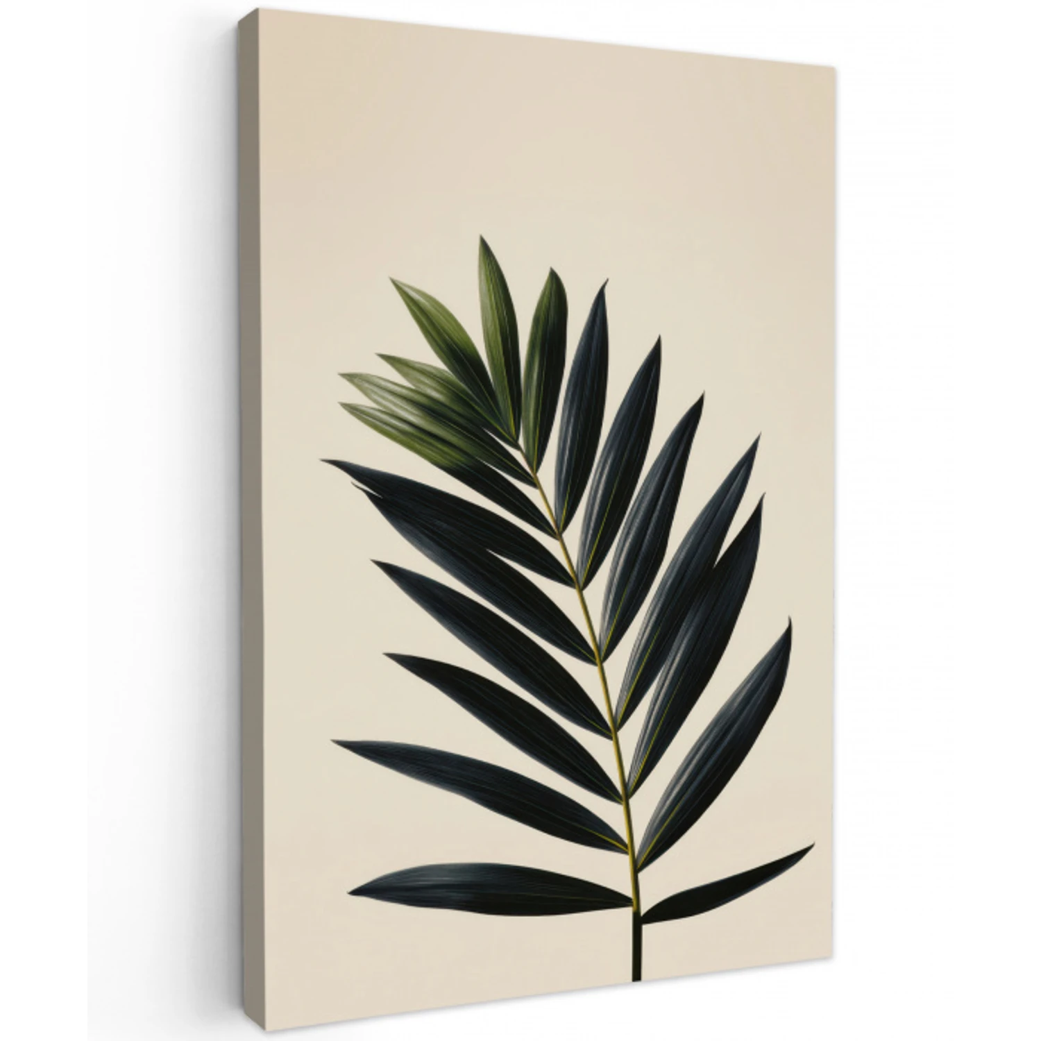 Palmblad - Donkere bladen - Subtiel Tuinposter op houten frame 2 cm dik klein -3d