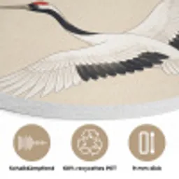 Kraanvogels - Bloesem - Beige Akoestische PET Vilt - Rond klein -closeup_DE