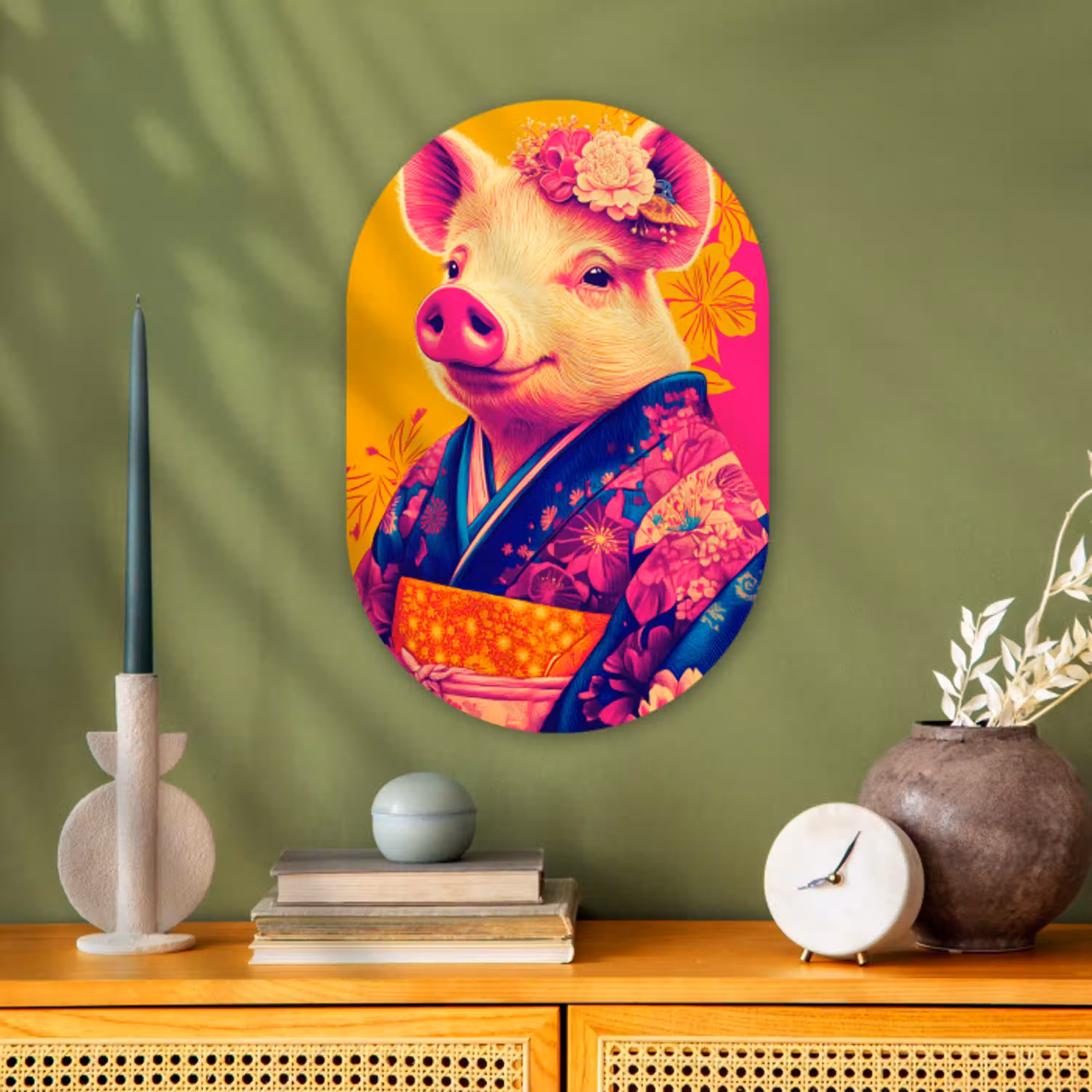 Varken - Bloemkroon - Kimono - Abstract Wandcirkel Ovaal Forex klein -sfeer2