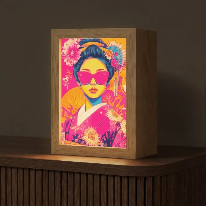 Vrouw - Zonnebril - Abstract - Oranje Light Box met kabel (Tafellamp) klein -z3d_website