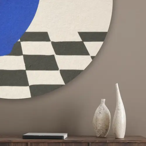 Vaas - Blauw - Geblokt - Modern Akoestische PET Vilt - Rond klein -sfeer5_closeup