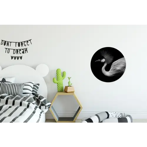 Kraanvogel - Zwart - Wit - Vogel - Dieren Wandcirkel aluminium klein -kinderkamer