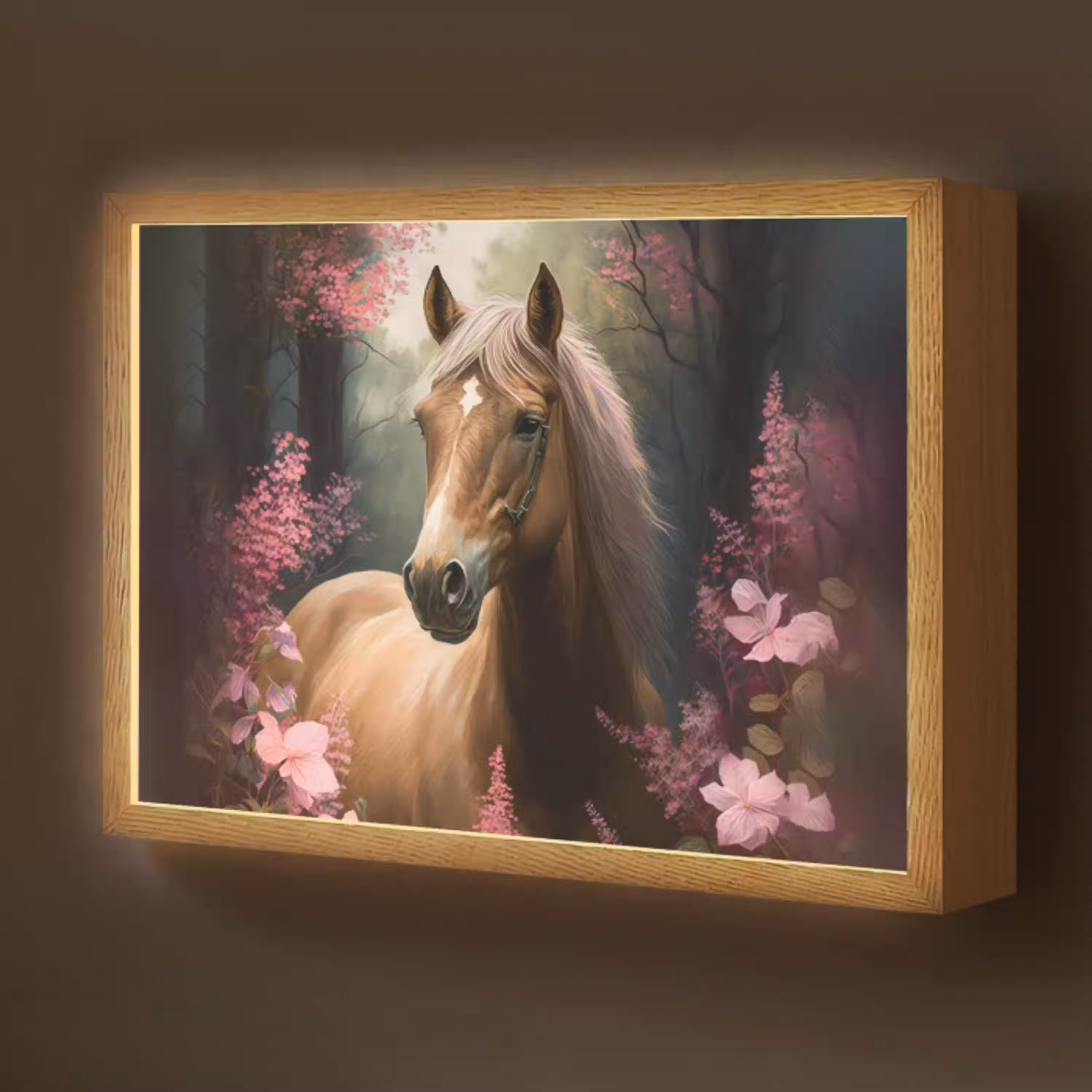 Paard - Bloemen - Roze - Natuur - Bos Light Box met batterij (Wandlamp kind) middel -z3d_website