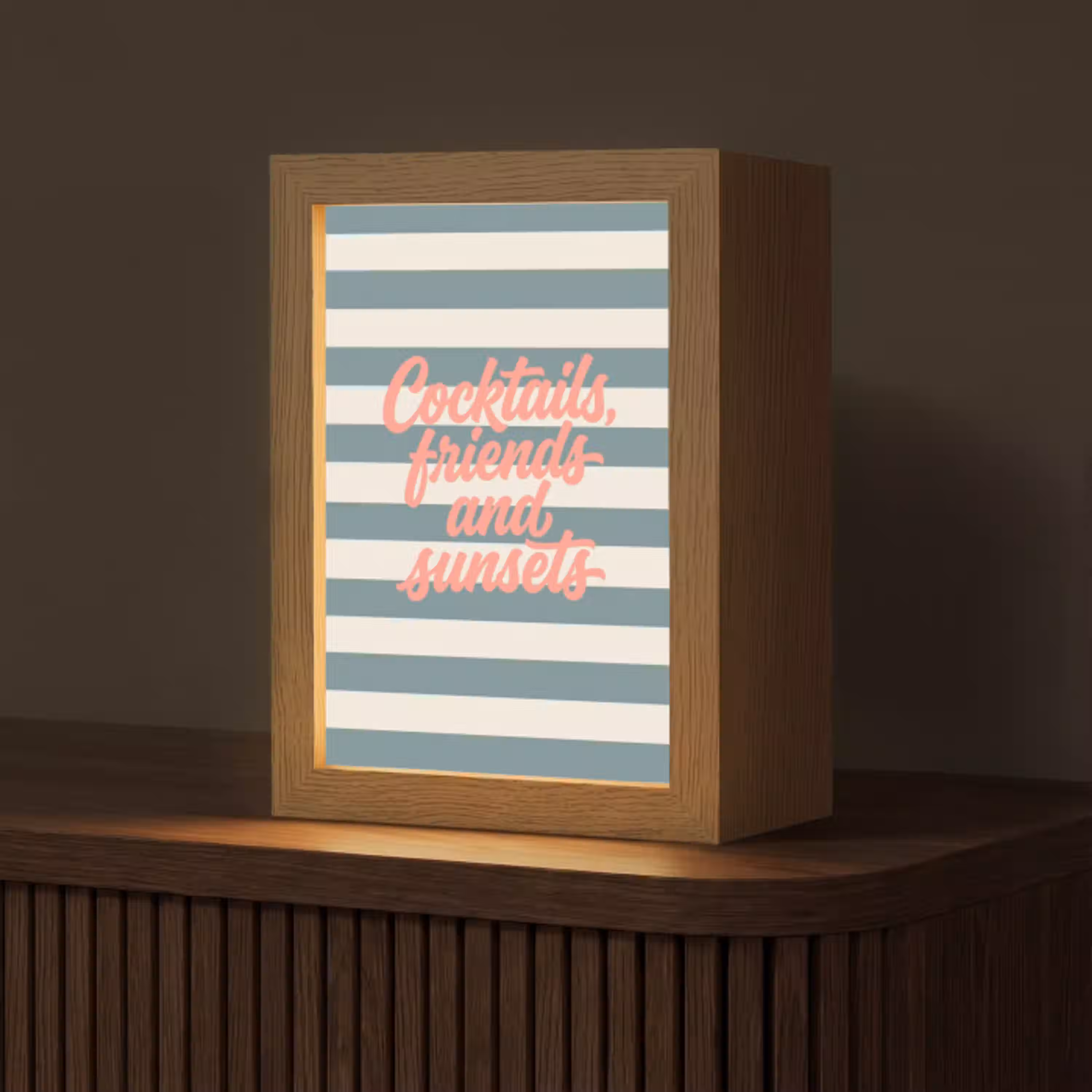 Cocktails - Strepen - Blauw - Koraal Light Box met kabel (Tafellamp) klein -z3d_website