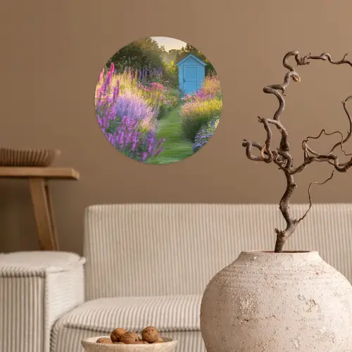 Tuinhuisje - Blauw - Bloemen Wandcirkel behangsticker klein -sfeer1