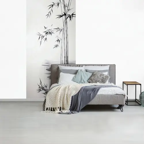 Bamboestammen - Water - Minimalistisch - Wit fotobehang vinyl groot -slaapkamer