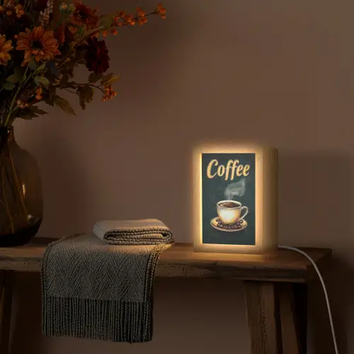 Koffie - Schotel - Koffiebonen - Retro Light Box met kabel (Tafellamp) klein -sfeer4
