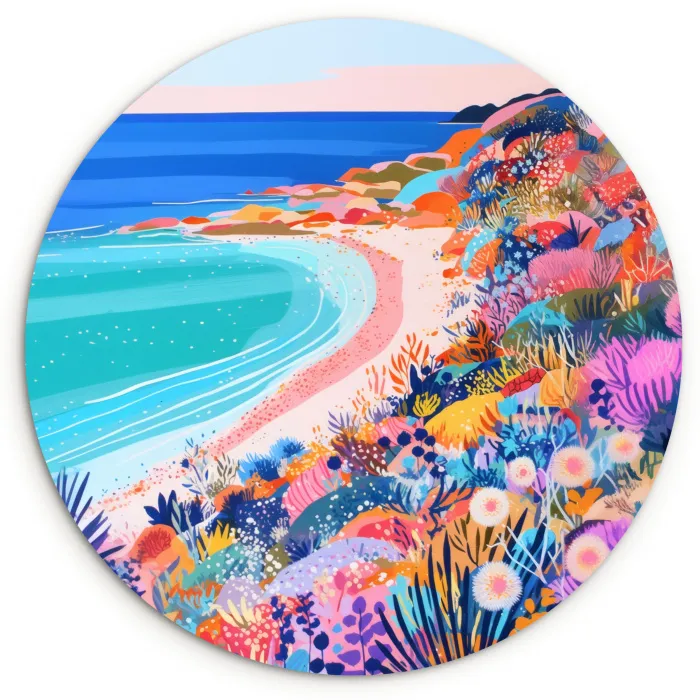 Bloemenweide - Zee - Zomers Wandcirkel kunststof plaat 5mm dik klein -3d