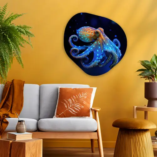 Octopus - Stippen - Blauw - Zee Wandcirkel Organisch Plexiglas middel -sfeer4