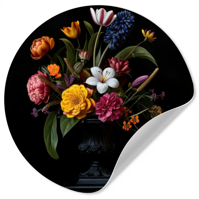 Lente - Bloemen - Klassiek - Vaas Wandcirkel behangsticker klein -3d