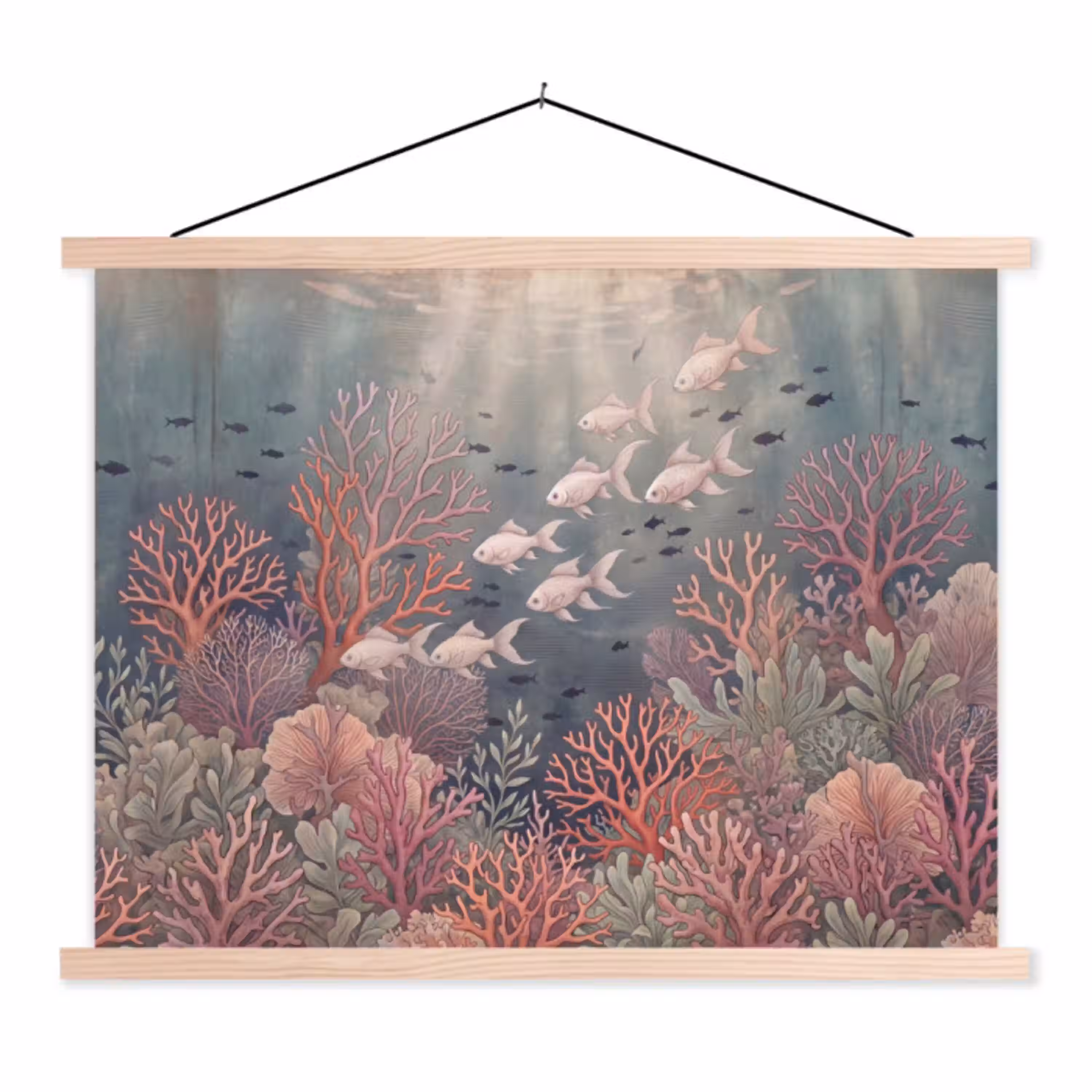 Vis - Koraal - Onderwater - Illustratie - Vintage textielposter latten blank klein -3d