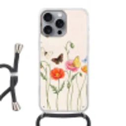 Vlinders - Klaprozen - Illustratie - Kleurrijk Hoesje iPhone 16 Pro Max met koord klein -3d