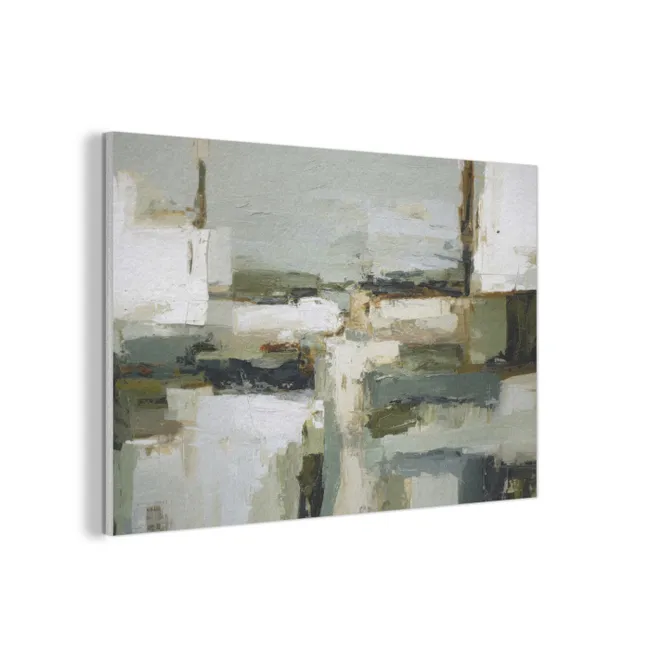 Akoestisch schilderij - Penseelstreken - Groen - Abstract - Japandi