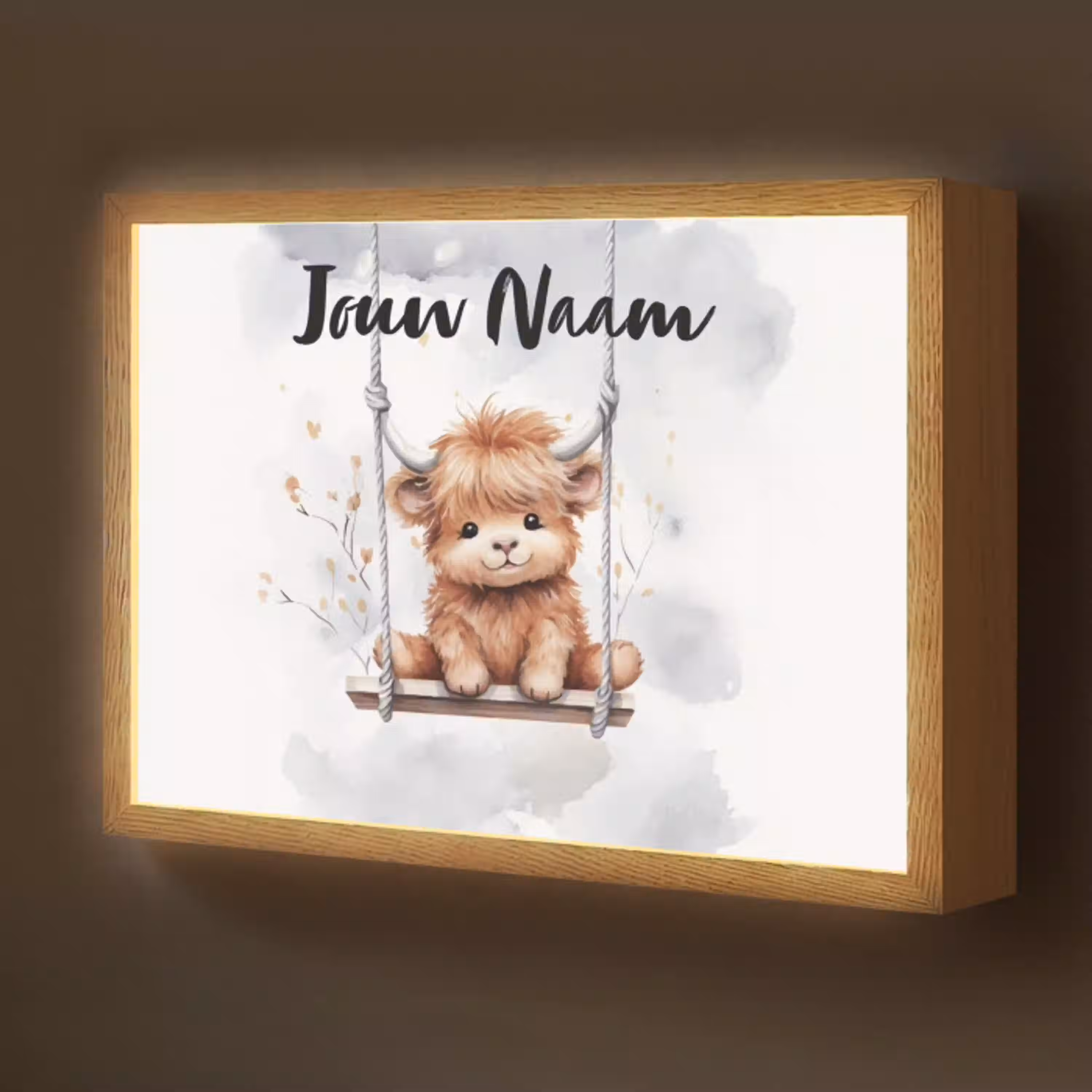Schotse hooglander - Dier - Kinderen Light Box met batterij (Wandlamp kind) middel -z3d_website