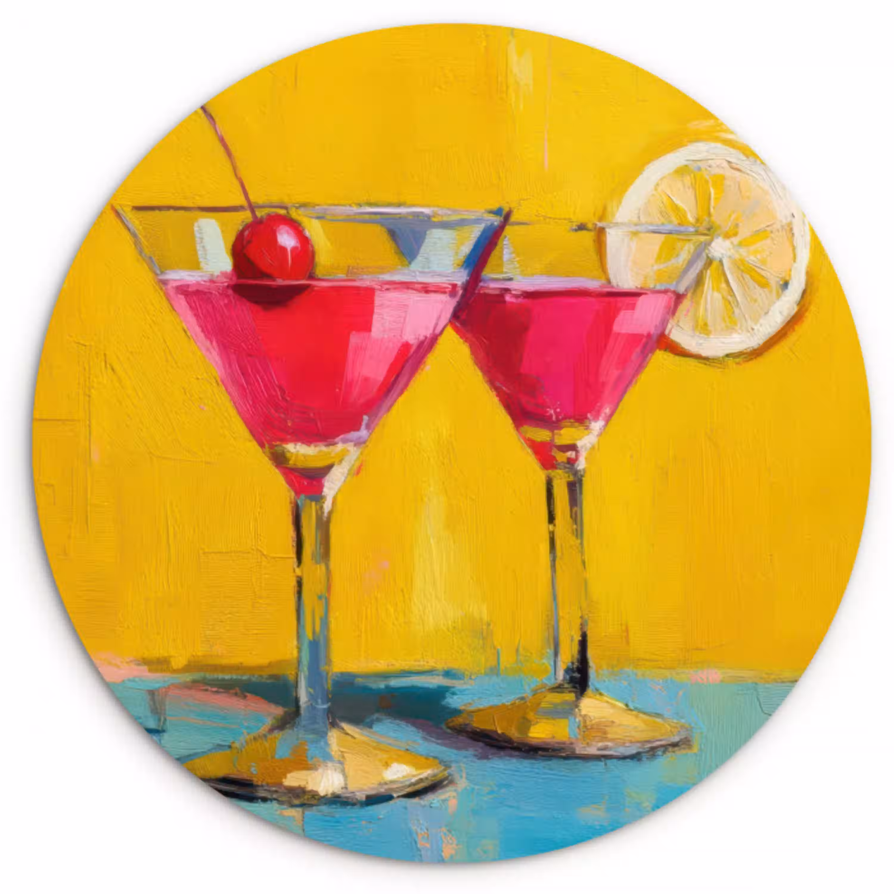 Glazen - Cocktail - Citroen - Kers Wandcirkel kunststof plaat 5mm dik klein -3d