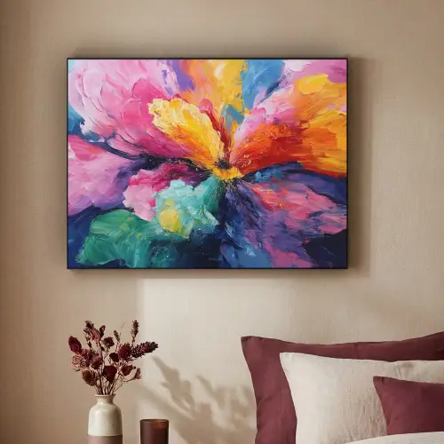 Bloemexplosie - Veelkleurig - Bewegend Textielframe zwart klein -sfeer1