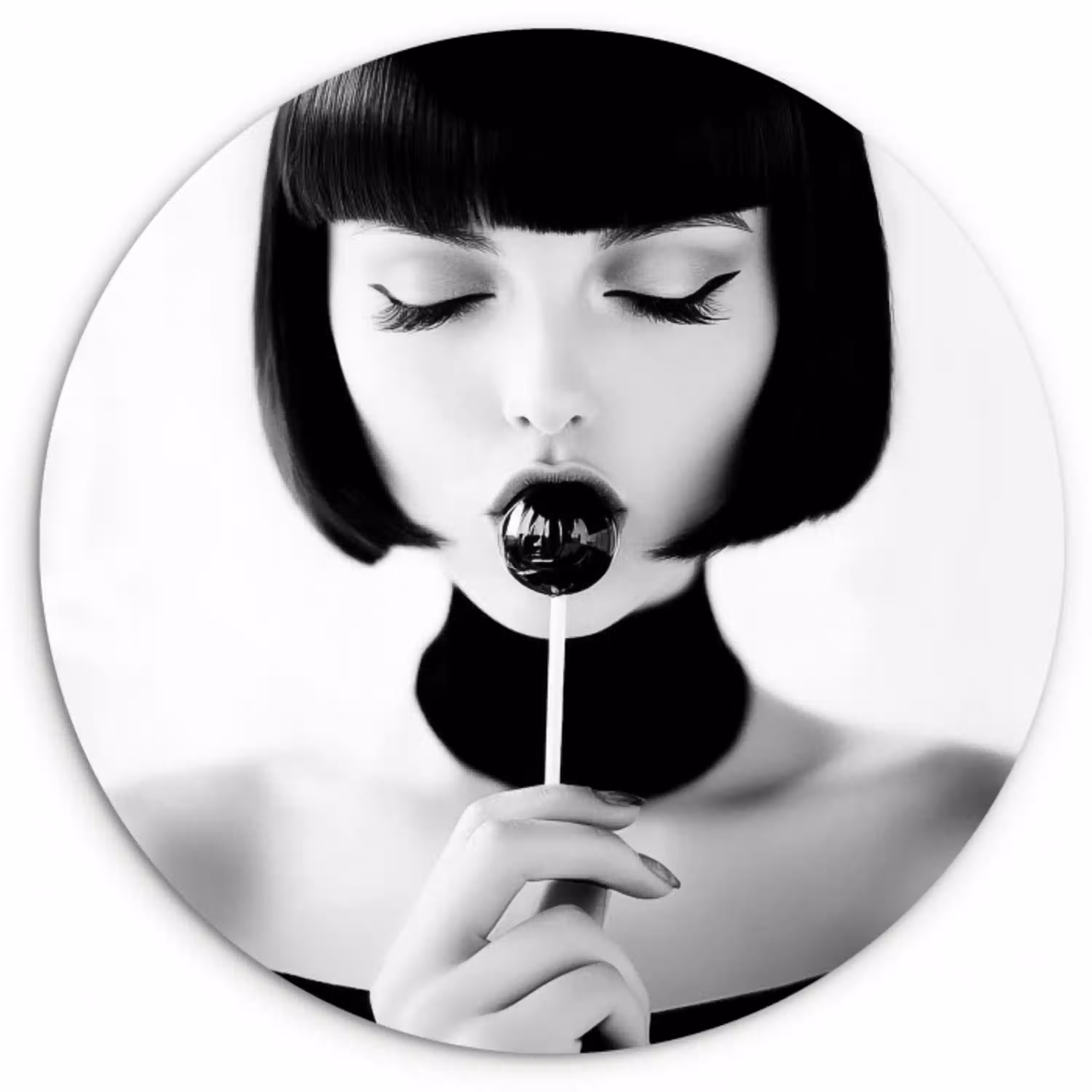 Vrouw - Lolly - Zwart - Wit Wandcirkel plexiglas klein -3d