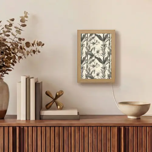Klassiek - Botanisch - Zwart - Beige Light Box met kabel (Tafellamp) klein 925 -sfeer2