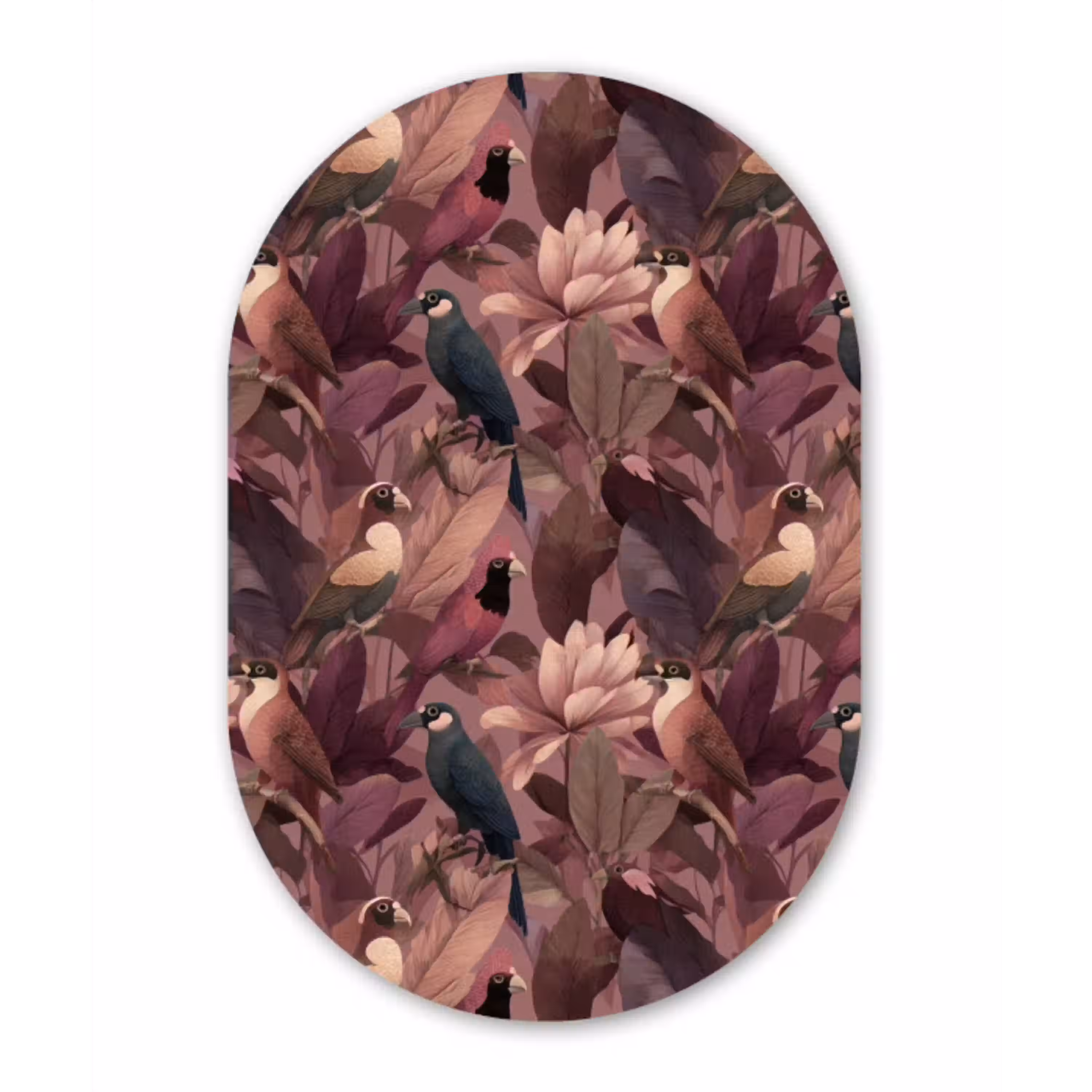 Vogels - Bladeren - Roze Wandcirkel Ovaal Aluminium middel 839 -3d