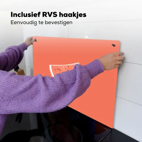 Watermeloen - Lijnen - Koraalrood Inductie beschemer met haakjes klein -ky-ophangen-nl
