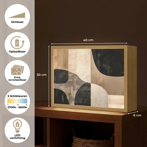 Abstract - Vlakken - Zwart - Rond Light Box met batterij (Wandlamp) middel -USP_websiteoverzichtNL