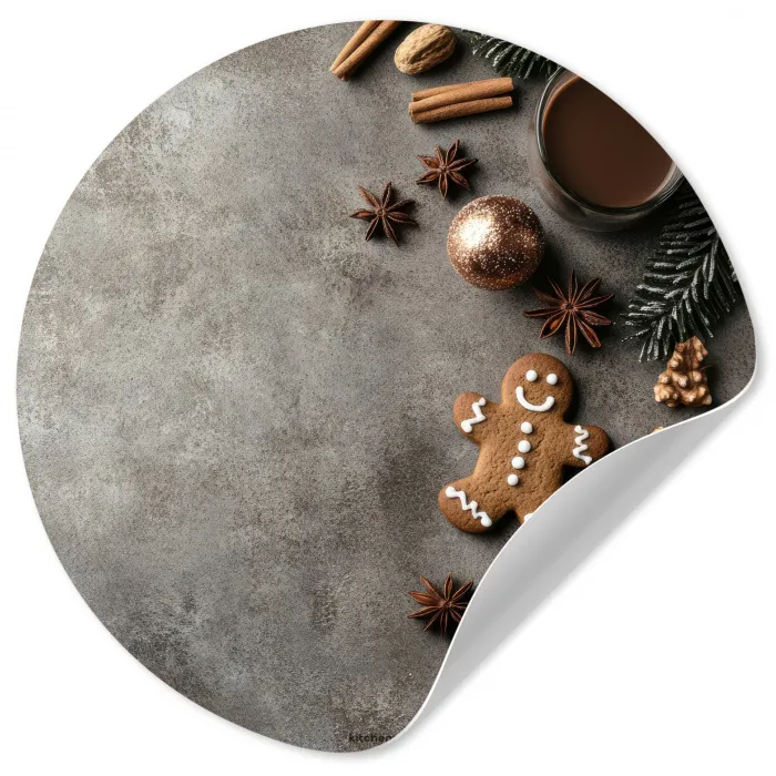 Winter - Kerst - Beton - Gingerbread man Wandcirkel behangsticker klein -3d