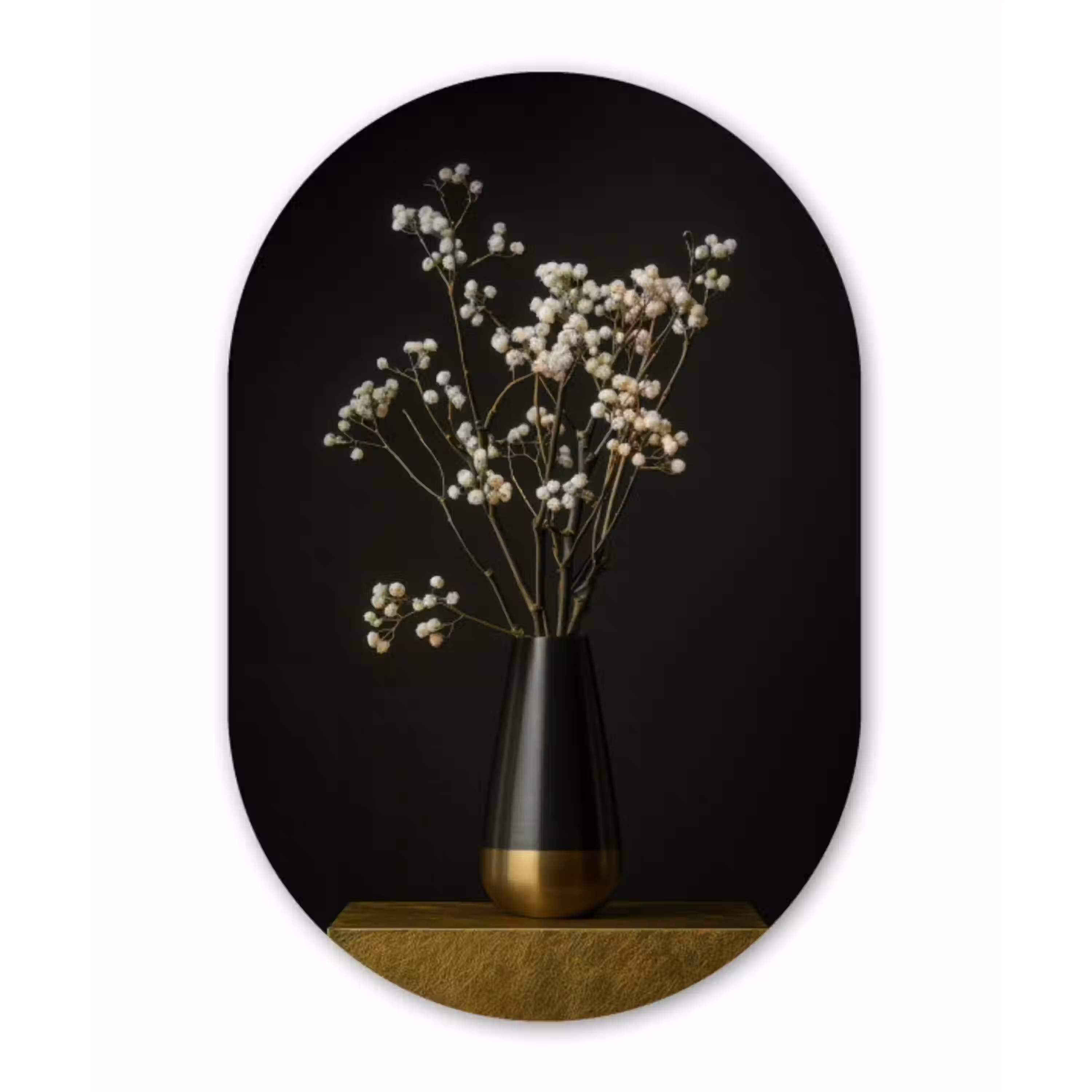 Bloembollen - Wit - Vaas - Minimalistisch Wandcirkel Ovaal Glas middel -3d