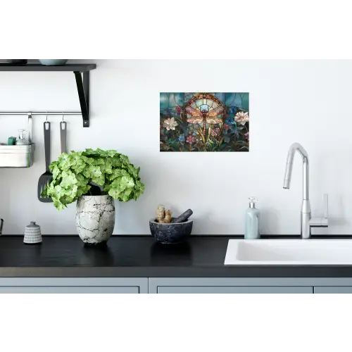 Libelle - Mozaïek - Bloemen - Kleurrijk Muursticker klein -keuken
