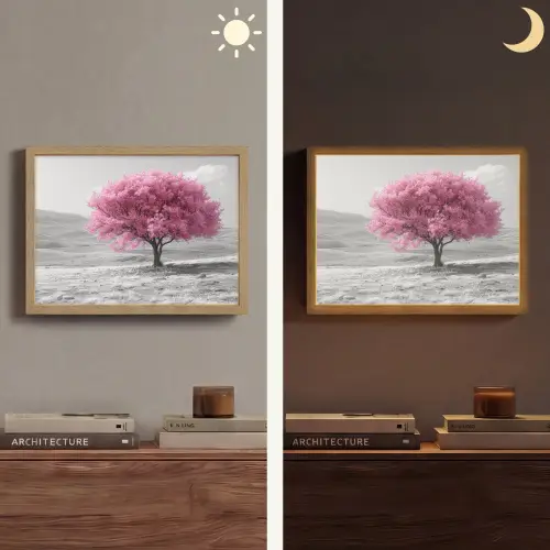 Boom - Natuur - Roze - Zwart wit Light Box met batterij (Wandlamp) middel -sfeer3