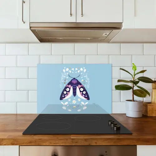 Bladeren - Wit - Vlinder - Insect keuken achterwand spatscherm klein -sfeer2